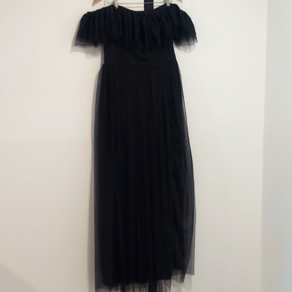 Luxe Off shoulder Mesh Party Formal Long Black Dress Size 12/XL